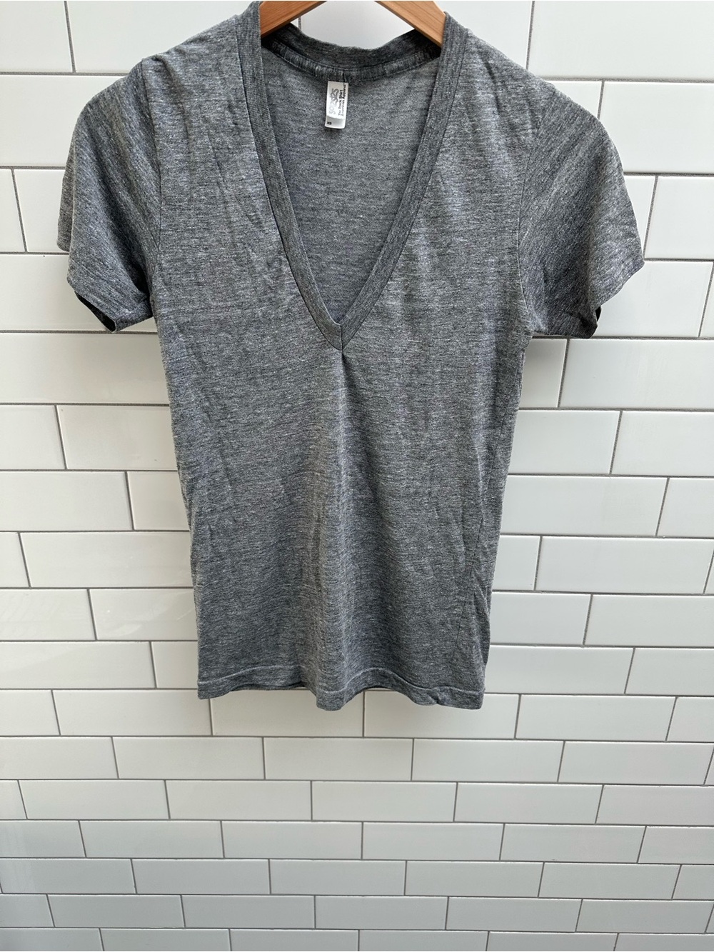Vintage American Apparel deep v neck tee, gray/grey, XS